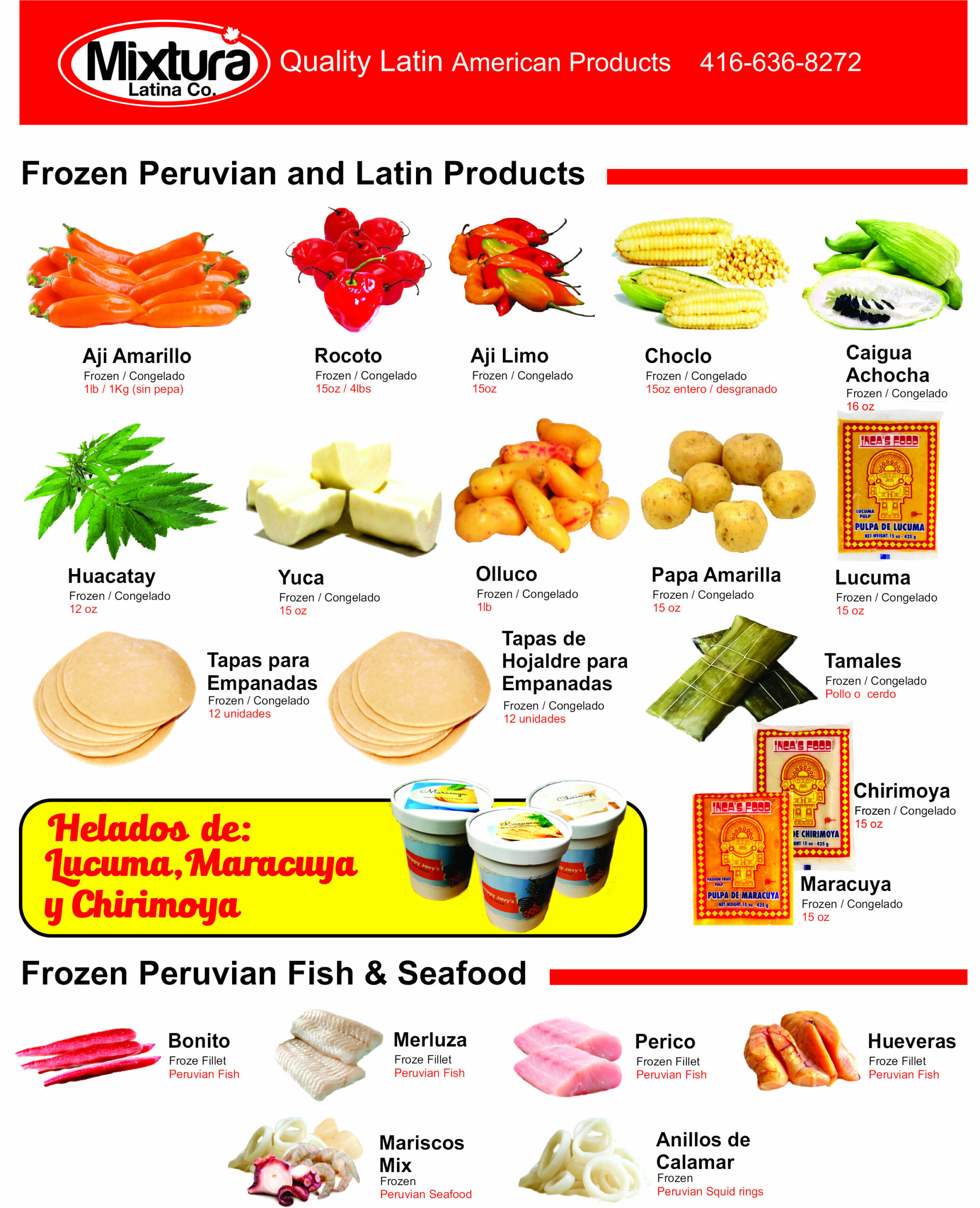 Catalogue: frozen Peruvian and Latin products, frozen Peruvian fish and seafood