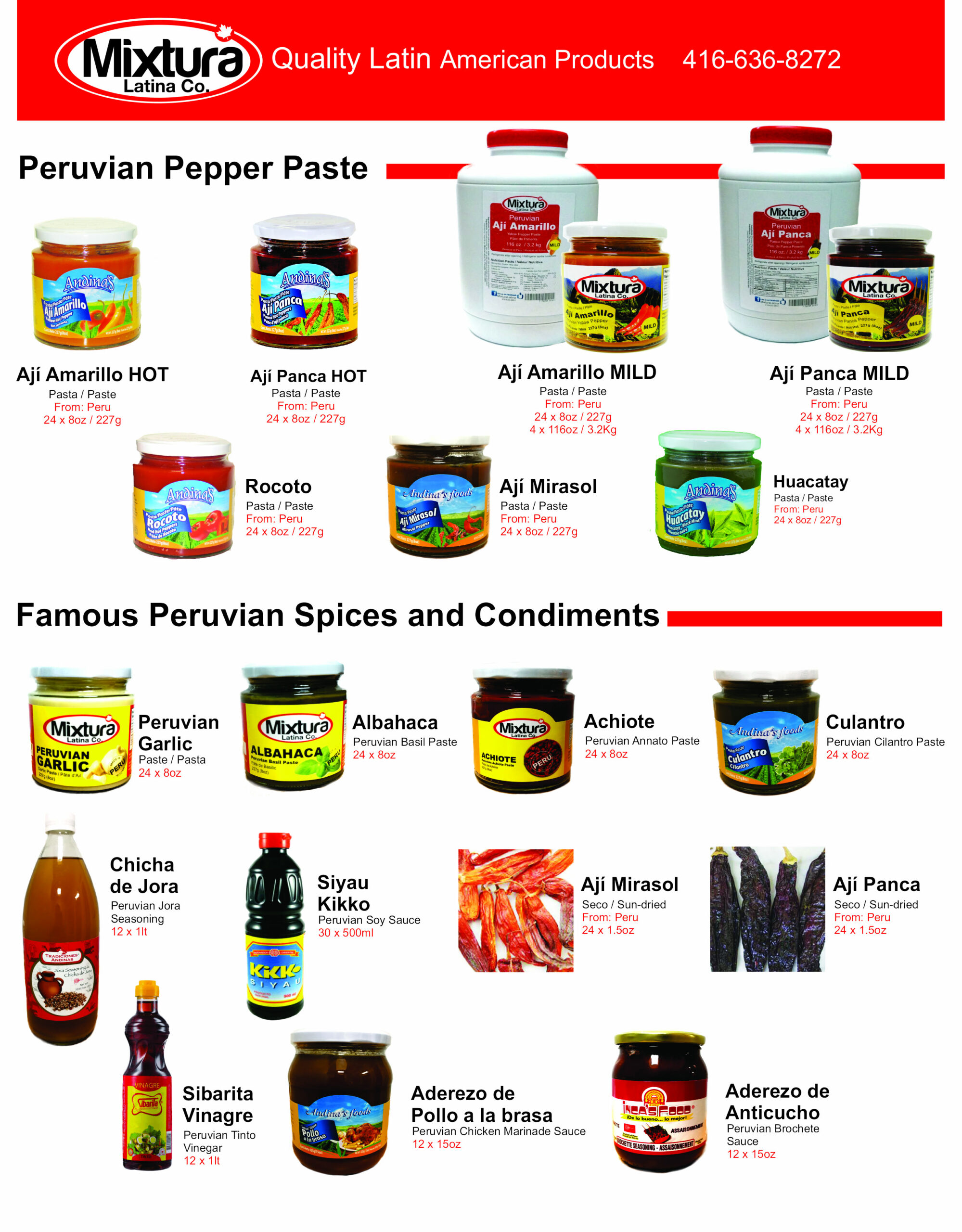 Catalogue: Peruvian pepper paste, famous Peruvian spices and condiments