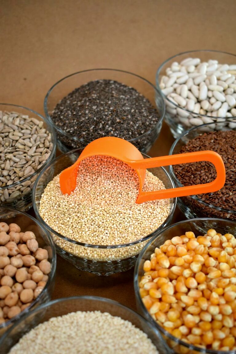 Bowls of grains, beans and dried corn