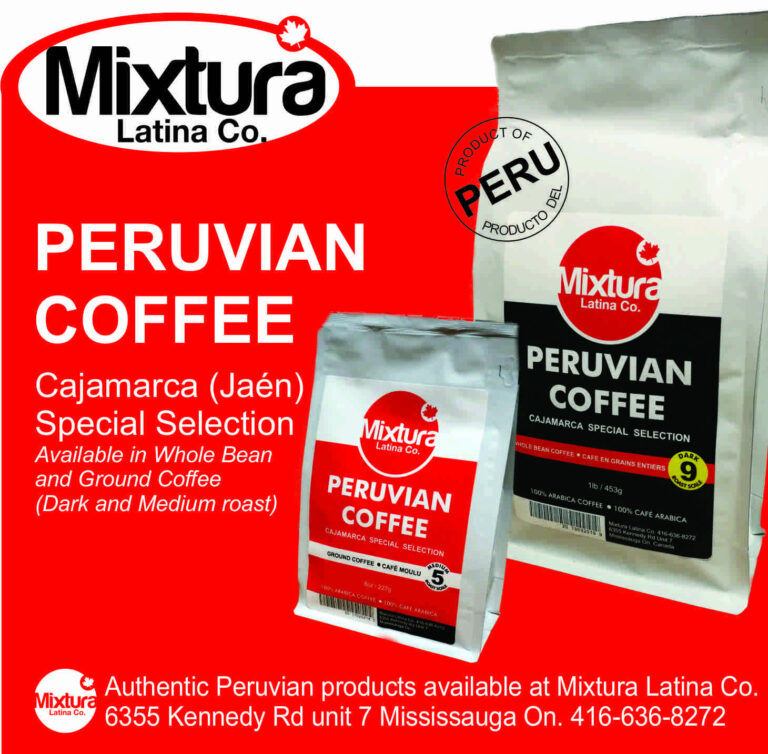 Peruvian coffee, bean and ground