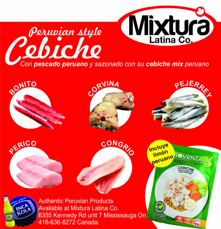 Peruvian style cebiche with Peruvian fish and cebiche mix
